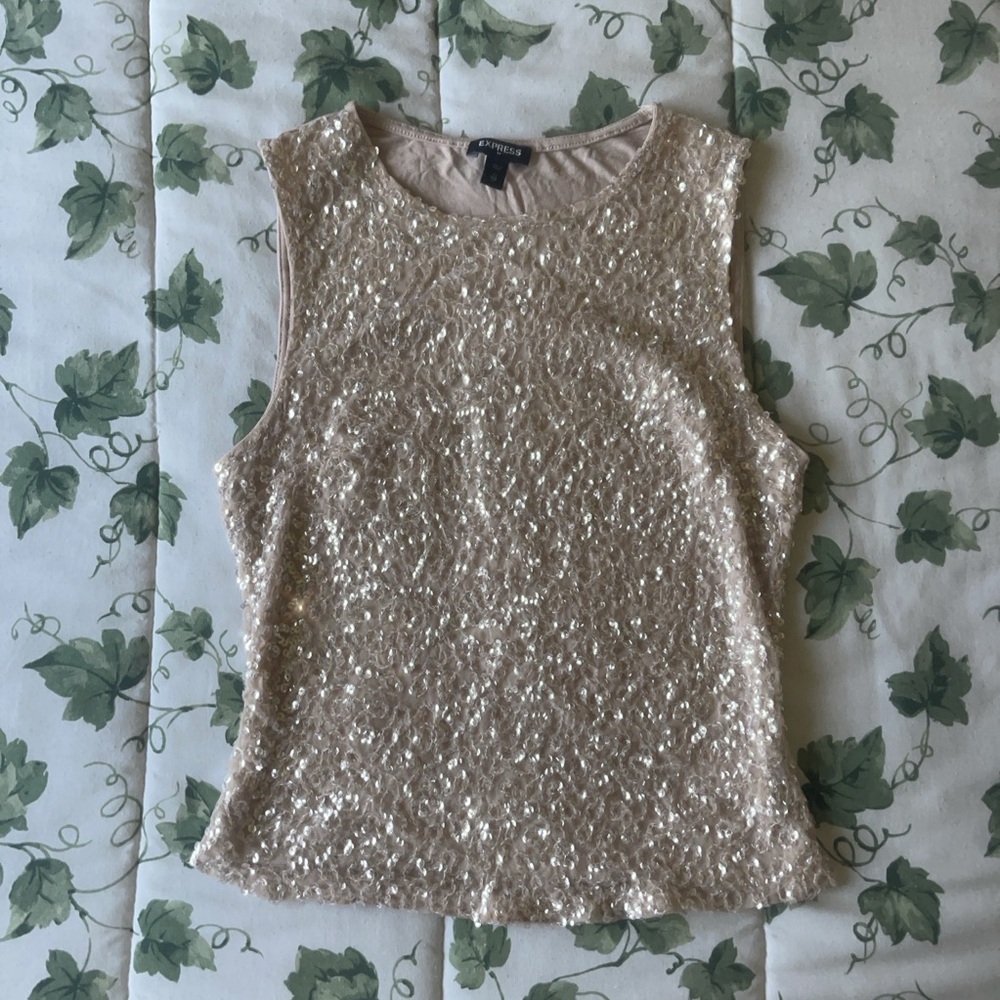 Express Gold Sequin Sleeveless Tank Top
